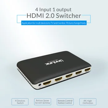 Unnlink compatibil HDMI Switch 4X1 HDMI 2.0 UHD 4K@60Hz HDCP 2.2 4 În 1 de la Distanță IR pentru XBOX One s PS4 Pro smart tv led km cutie