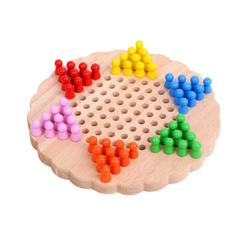Populare Tradiționale Hexagonal Din Lemn Chinese Checkers Joc De Familie Colorat Set Puzzle Din Lemn De Educație Timpurie Jucarii