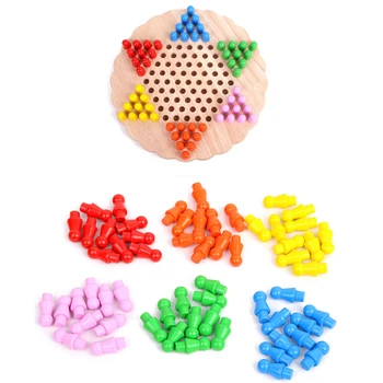Populare Tradiționale Hexagonal Din Lemn Chinese Checkers Joc De Familie Colorat Set Puzzle Din Lemn De Educație Timpurie Jucarii