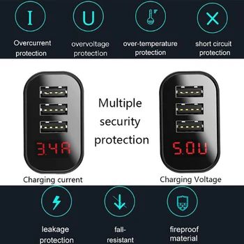 Baseus 3 Porturi USB Încărcător Rapid de Încărcare 3.4 Un Încărcător de Perete UE Plug Cu afisaj Digital Travel Încărcător Rapid Pentru Samsung Huawei