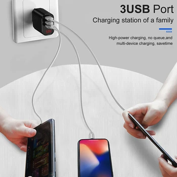 Baseus 3 Porturi USB Încărcător Rapid de Încărcare 3.4 Un Încărcător de Perete UE Plug Cu afisaj Digital Travel Încărcător Rapid Pentru Samsung Huawei