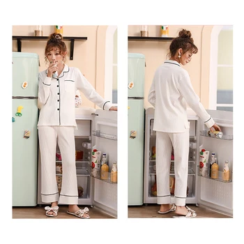 IULIE CÂNTEC 2020 Primăvară Bumbac Moale, 2 Buc Pijamale Femei Nou Set de Pijama cu Maneci Lungi Pantaloni Femei Homewear Model Inima