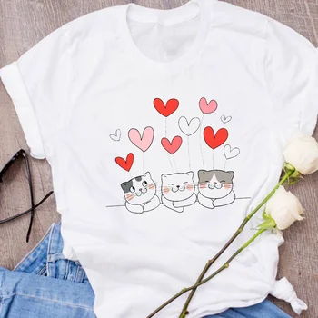 Femeile Grafic Animale De Companie Pisica Valentine Desene Imprimate Haine Florale Doamna Teuri De Imprimare Topuri Haine Femei T Shirt Pentru Femei T-Shirt