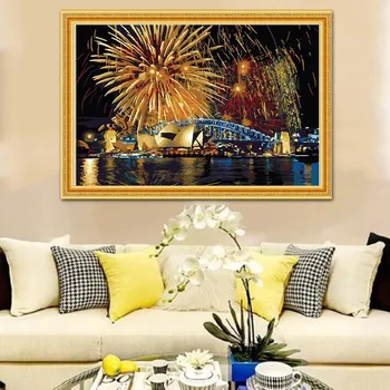 AZQSD Pictură în Ulei focuri de Artificii Pictura De Numere Râu Vopsea Panza Imagine DIY Peisaj de Noapte Pictate manual Modern K084