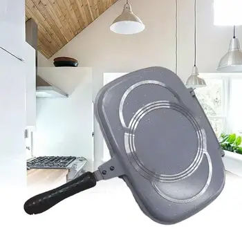 32cm Double Side Grill Fry Pan Vase din Aluminiu, Accesorii Instrument de Bucătărie de Gătit Friptură Față Tigaie
