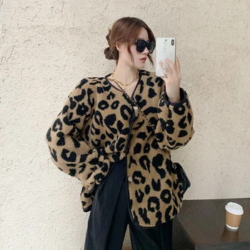 Lucyever Epocă Leopard Femei Jacheta de Toamna cu Maneci Lungi Faux Cașmir Chic Feminin Strat de Cauzalitate Iarna Haine Largi nou 2020