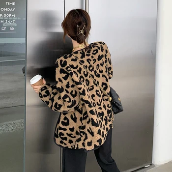 Lucyever Epocă Leopard Femei Jacheta de Toamna cu Maneci Lungi Faux Cașmir Chic Feminin Strat de Cauzalitate Iarna Haine Largi nou 2020