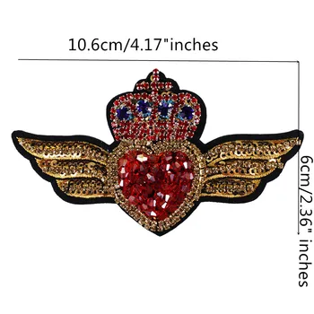 10piece Coroana Inima Diamant cu Patch-uri cu Paiete, Broderie, Aplicatiile Mini Inima Insigne pentru Broșe Cusut TH1049