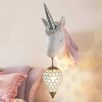 Nordic Unicorn Roz Led Lampă De Perete Simplu Princess Dormitor Lampă De Noptieră Fata Roz Creative Cameră Murală Lampă De Perete Desene Animate Lampa