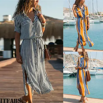 2019 Noua Moda Femei Casual de Vara Maxi Lung Petrecere de Seara, de Plaja Rochie Sundress Bluza Tricou Plus Dimensiune