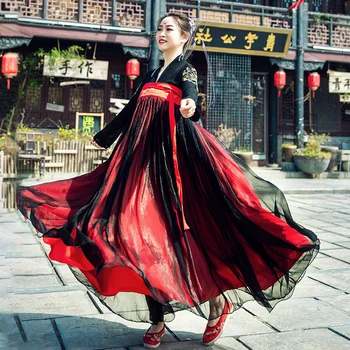 Hanfu Rochie Pentru Femei Adulte Antice Orientale Dans Haine Costume Tradiționale Chineze Black & Red Hanfu VO919