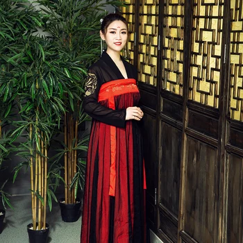 Hanfu Rochie Pentru Femei Adulte Antice Orientale Dans Haine Costume Tradiționale Chineze Black & Red Hanfu VO919