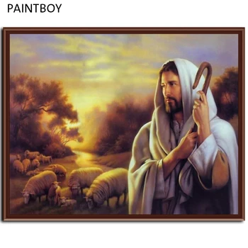 PAINTBOY Arta de Perete Poze Înrămate Pictura De Numere de BRICOLAJ, Pictura in Ulei Pe Panza Biserica Decor De Pictura Figura Lui Isus G026