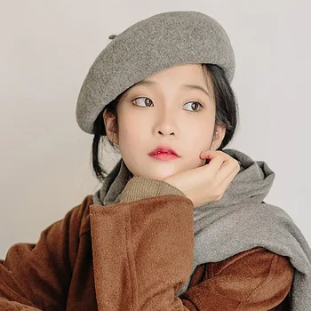 Femei Pălărie Stil coreean Capac Negru Artist Lână Cald Iarna Căciulă de sex Feminin Căști Czapka Zimowa Sombrero De Mujer Chapeau Femme