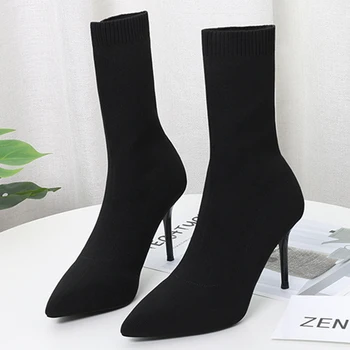 Tocurile Doamnelor Pantofi De Designer, Pantofi De Femei De Lux Lumina Sexy Șosete Cizme De Tricotat Întinde Cizme De Moda 2020 Negru Tocuri
