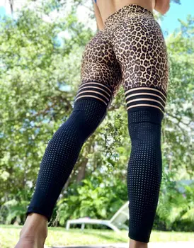2020 De Înaltă Calitate Femei Leopard De Imprimare Jambiere Nu Transparent De Înaltă Genunchi Dungi Mozaic Push-Up Antrenament Legging Elastic Pantaloni