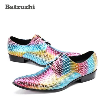 Batzuzhi 2018 Oameni Noi Pantofi de Lux, lucrate Manual, Colorate Bărbați Rochie Pantofi din Piele Subliniat Toe Dantela-up Rock Party și Pantofi de Nunta