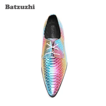 Batzuzhi 2018 Oameni Noi Pantofi de Lux, lucrate Manual, Colorate Bărbați Rochie Pantofi din Piele Subliniat Toe Dantela-up Rock Party și Pantofi de Nunta