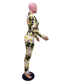 Două Piese de Costume pentru Femei, cu Maneci Lungi Abstract Top Imprimate Bluza & Bodycon se potrivesc Slim Fit Pant