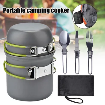 Portabil Camping Vase Kit de Picnic în aer liber Drumetii Gatit Vase Tacamuri Set EDF88