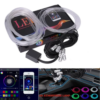 RGB Benzi cu LED-uri de Lumină Ambientală APLICAȚIE de Control Bluetooth pentru Masina Interior Atmosferă de Lumină Lampă 8 culori DIY Muzica 8M Fibra Optica Trupa