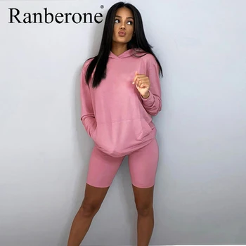 Ranberone Hanorace Pantaloni 2 Bucata Set Pentru Femei Culoare Solidă Trening Cu Maneca Lunga Tricou Și Pantaloni De Trening Costum De Sex Feminin 2020 Nou