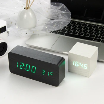 LED-uri din Lemn Ceas cu Alarmă Ceas de Masa Voice Control Digital Lemn Despertador Electronice Desktop USB/AAA Alimentat Ceasuri de masa Decor de Masă