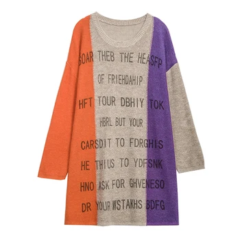 Plus Mărimea Mozaic Tricota Pulovere Femei Rochie 2020 Toamna Iarna La Modă Pierde Scrisoare De Imprimare Moale Supradimensionat Doamnelor Rochii Tricotate