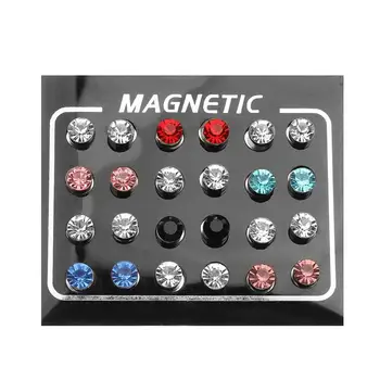 12pcs 4/5/6 mm Cerc Alb Cristal Magnet Cercel Moda CZ Magnetic Stud Cercei Nu-străpuns Fals Știfturi de Ureche pentru Femei Barbati