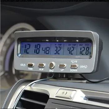 NEW Car Digital LCD Ceas Voltmetru, Termometru Tensiunea Bateriei Temprerature Monitor DC 12V-24V Înghețe de Alertă