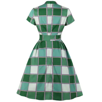 Hepburn 40 de ani 1950 Rochie de Epocă Femei Carouri Verde Check Print Buzunare Pin Up Vestidos de Vară O-Linie de Partid Rochii Plus Dimensiune 4XL