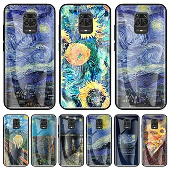 Picturi Van Gogh, Noapte Înstelată de Sticlă Telefon Caz Pentru Xiaomi Redmi Nota 9 Pro 9 9A 9C 9i 8T 8 8A 7 K20 K30 Acoperi Coque Sac de Coajă