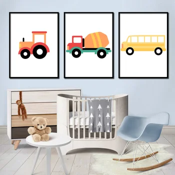 Minunat Autobuz Școlar Camion Buldozer Masina Nordic Postere si Printuri de Arta de Perete Panza Pictura pe Perete Poze Baby Decor Camera pentru Copii