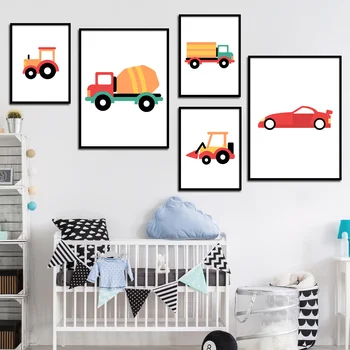 Minunat Autobuz Școlar Camion Buldozer Masina Nordic Postere si Printuri de Arta de Perete Panza Pictura pe Perete Poze Baby Decor Camera pentru Copii