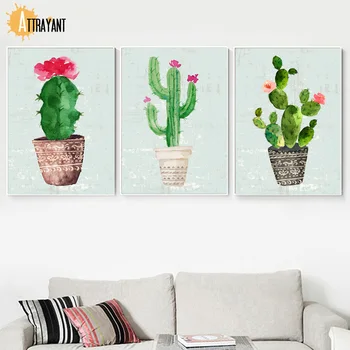 Plante Floare De Cactus Pepinieră Arta De Perete Panza Pictura Nordică Postere Si Printuri Poze De Perete Pentru Camera De Zi De Pat Cameră Decor