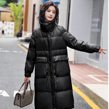 2021 Femei Jacheta De Toamna Iarna Buzunare Stand Collar Puffer Hanorace Casual Moda Coreeană Liber Supradimensionat Cald Haină Lungă C14