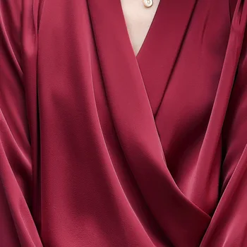 Femei de Moda Toamna V-neck Doamnelor Bluza Vrac Tesatura Satin Cămașă Office Professional Doamnelor Bluza Eleganta Roz Roșu Vin de Sus