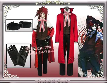 Anime Black Butler Grell Sutcliff Cosplay Costum Moartea Shinigami Uniformă Roșie Costum de Carnaval Costume de Halloween pentru Femei Barbati