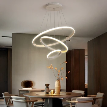 Inele cu LED-uri Moderne Candelabru Pentru Camera de zi Agățat lampa de Control de la Distanță Lampă Pentru Restaurant în stil Art Deco Luciu