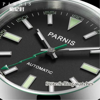 40mm Parnis Ceas Mecanic de Cristal Safir Casual din Piele Miyota 8215 Barbati Ceas Automată