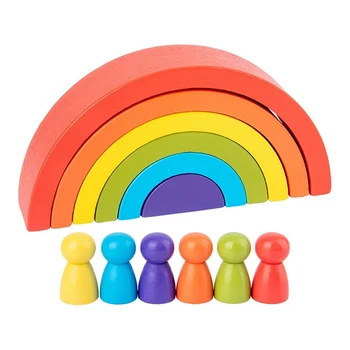 Lemn Curcubeu Puzzle Colorate Arc De Pod Asambla Jucărie De Învățământ Blocuri Set Forme De Sortare Preșcolar