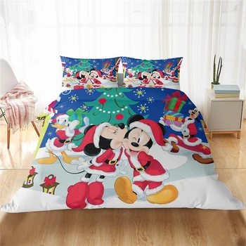 Disney Mickey Crăciun Set de lenjerie de Pat de Desene animate Minunat Cuplu Single Twin Plin Regele Plapuma fata de Perna Cadou pentru Copii