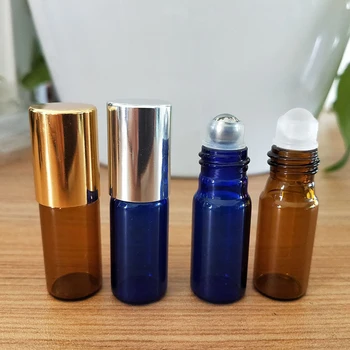 5pcs/lot 5ml de Oțel cu Bilă de Sticlă Pentru Ulei Esential Albastru Maro Pahar Gol Reîncărcabile Mini Sticla de Parfum Pentru Traveler