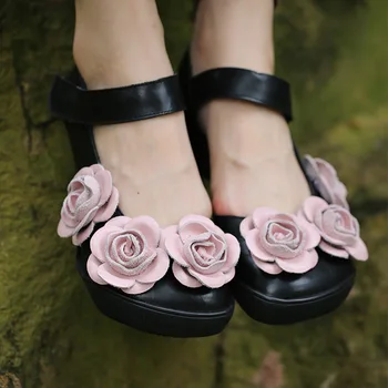 Johnature Retro Sandale Din Piele Femei Pantofi De Vară 2020 Nou Casual Cârlig & Bucla De Flori Plat Cu Manual Doamnelor Sandale