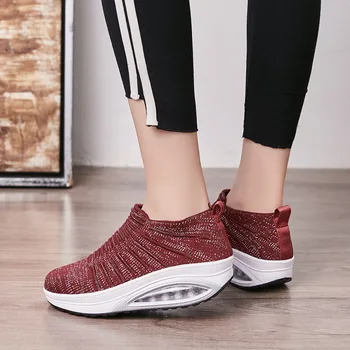 Moda de Zbor Țesut Plasă de Femei Plat Platforma Pantofi Respirabil Vara Leagăn Pantofi Slip pe Stretch Tricot Șosete Adidași