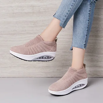 Moda de Zbor Țesut Plasă de Femei Plat Platforma Pantofi Respirabil Vara Leagăn Pantofi Slip pe Stretch Tricot Șosete Adidași