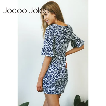 Jocoo Jolee Rochie Sexy 2018 Femei de Îmbrăcăminte de Vară Vestidos Adânc V Creion Bodycon Rochie Maneca Clopot Sac de Șold Mini Butonul Imprimare