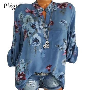 Plegie Print Floral Pentru Femei Bluza Top De Vara Plus Dimensiune Tricou Cu Maneci Lungi, Harajuku Tipărite Blusa Feminina Femei Topuri Si Bluze