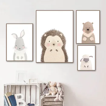 Animale drăguț Urs Oi Copil Poster Copil Pepinieră de Perete de Arta de Imprimare Panza de Pictura Nordică Decor de Perete Tablou pentru Dormitor Copii