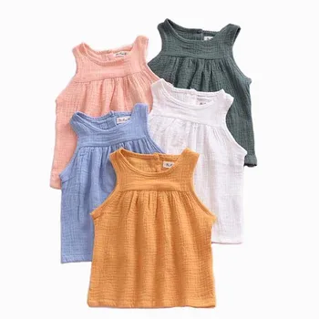 Copilul copilul Bluza fără Mâneci Fată Casual Topuri de Vara Unisex Drăguț bumbac Fete Haine 2019 5 culoare Solidă haine copii